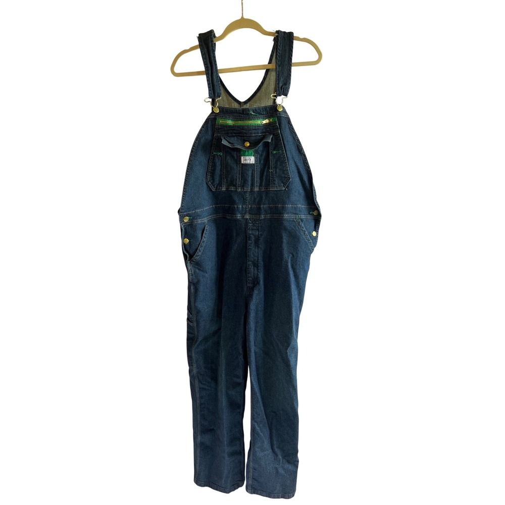 Liberty Mens Denim Bib Overalls Dark Wash Green Trim Workwear 40x30